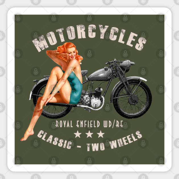 Pin up Girls Royal Enfield WDRE Vintage Motorcycle WW2 Magnet by Jose Luiz Filho